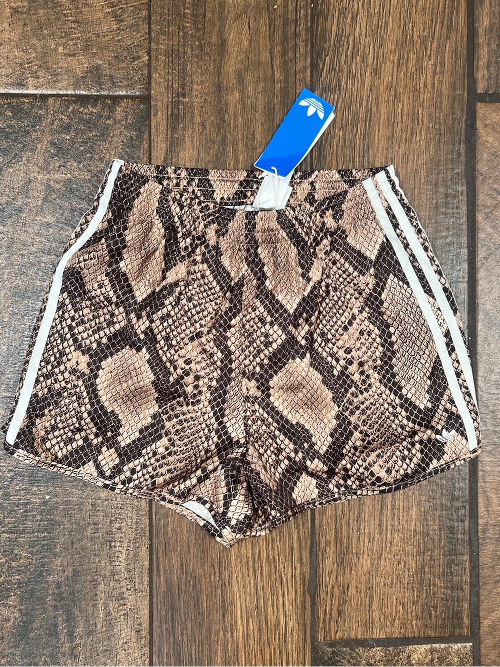 LAST PAIR! SZ SMALL - NWT ✨ adidas snake print SATIN shorts "Magic Beige" - Picture 2 of 9